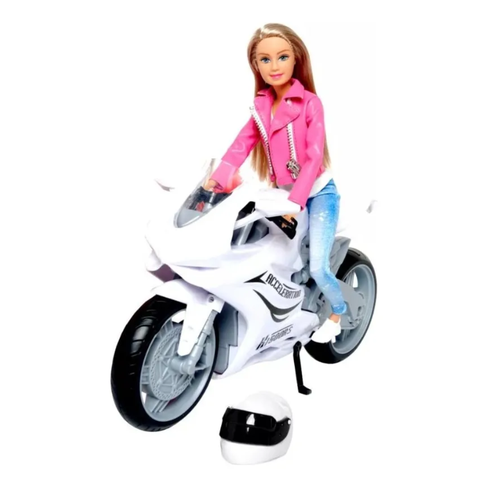 🌟 ¡Descubre la Muñeca Motociclista con Chaqueta Rosa y Casco! 🏍️
