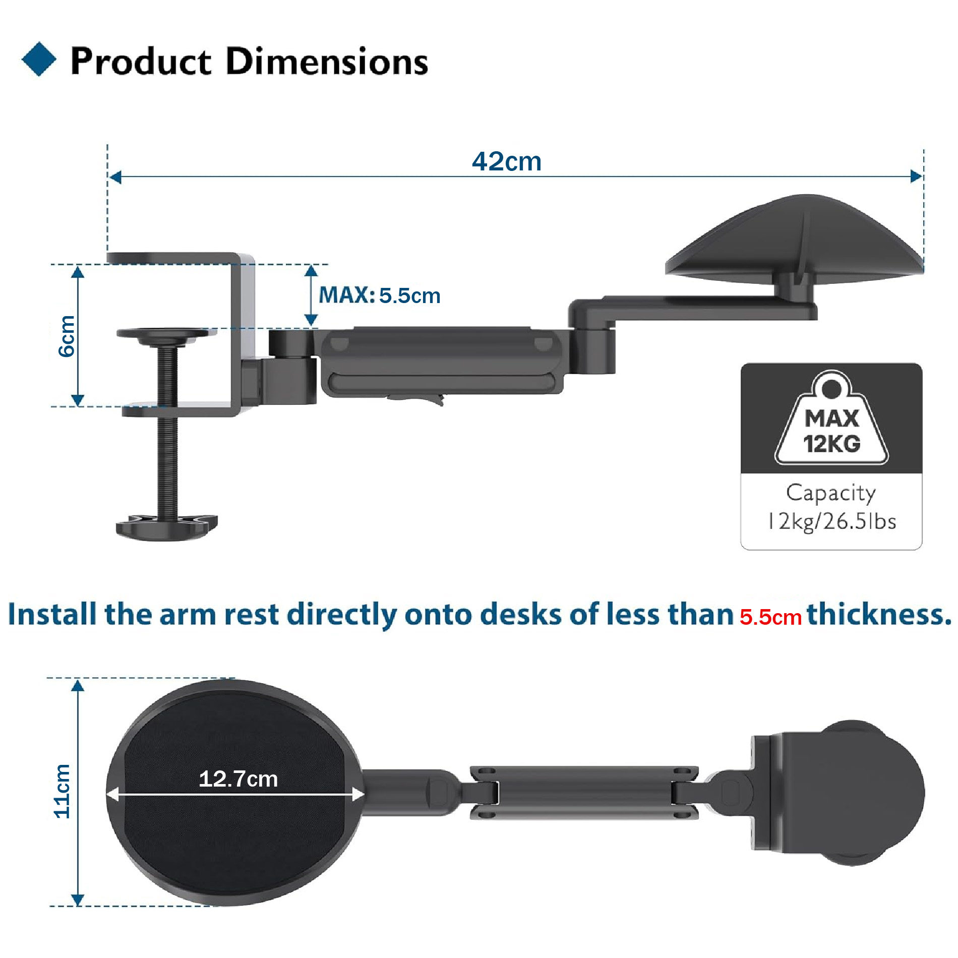 Reposabrazos Ajustable Giratorio 360°