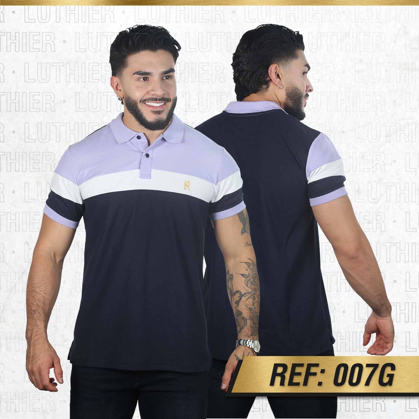 007G POLO COMBINADA AZUL OSC LILA NEGRO
