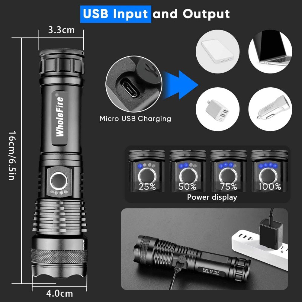 Linterna Tactica Led Recargable Usb  P50