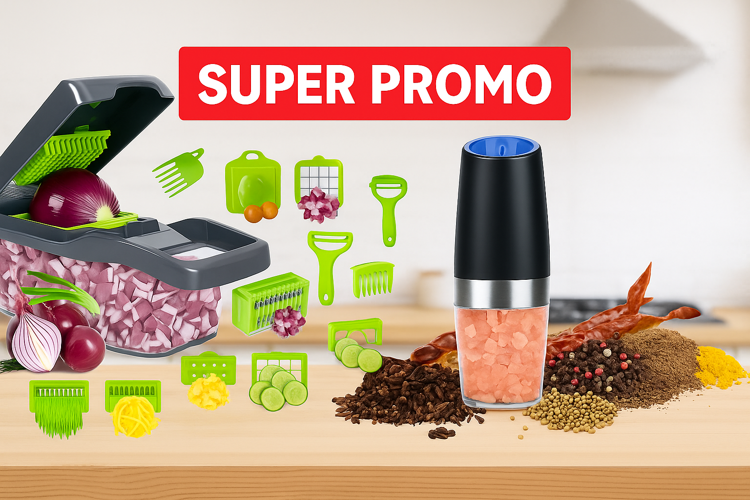 COMBO PICADOR VERDURAS + MOLINO CON LUZ