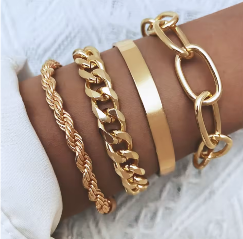4 piezas Pulseras de color oro