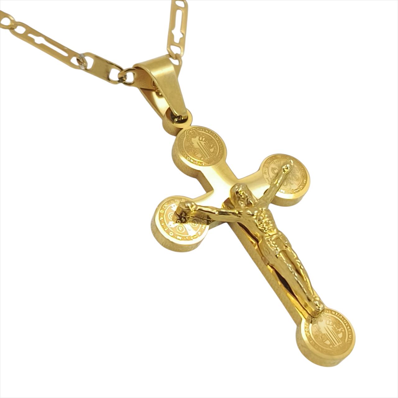 CADENA PLANA Y CRUCIFIJO MEDALLA SAN BTO