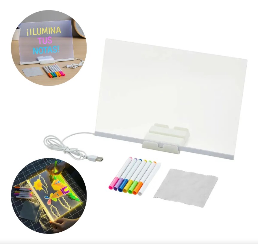 Vista 5 de Pizarra Led Luminosa Acrílico Transparen - TAMAÑOS: Pequeño 20x20cm