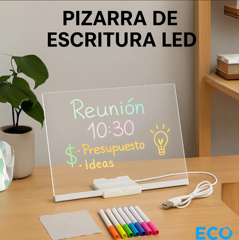 Vista 2 de Pizarra Led Luminosa Acrílico Transparen - TAMAÑOS: Pequeño 20x20cm