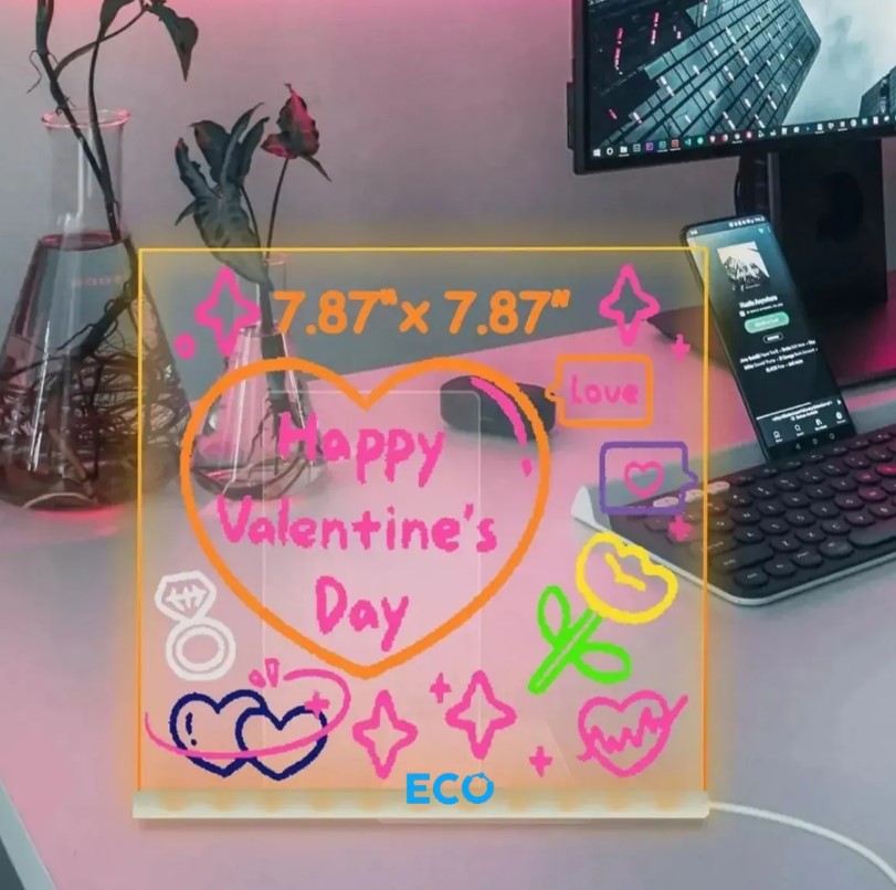 Vista 4 de Pizarra Led Luminosa Acrílico Transparen - TAMAÑOS: Pequeño 20x20cm