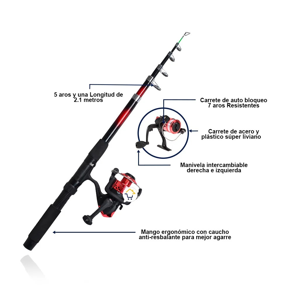 Miniatura 3 de Caña de Pescar Telescópica 2.10M con Car