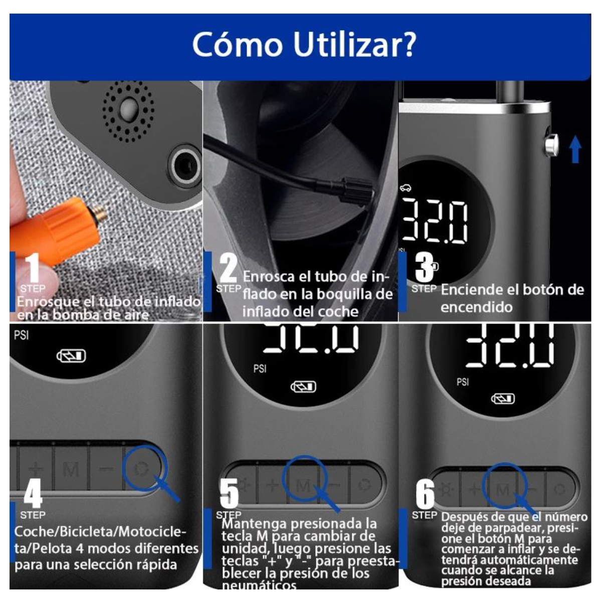 Compresor Inflador Llantas Recargable