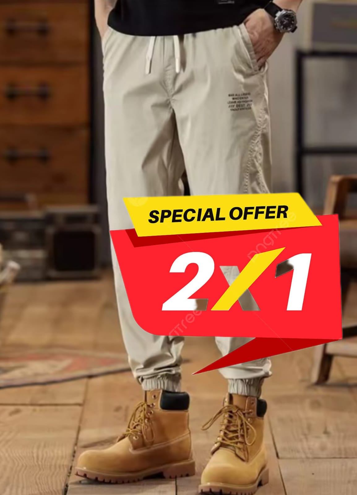 2X1 COMBO TIMBERLAND JOGGER BEIGE CAJA