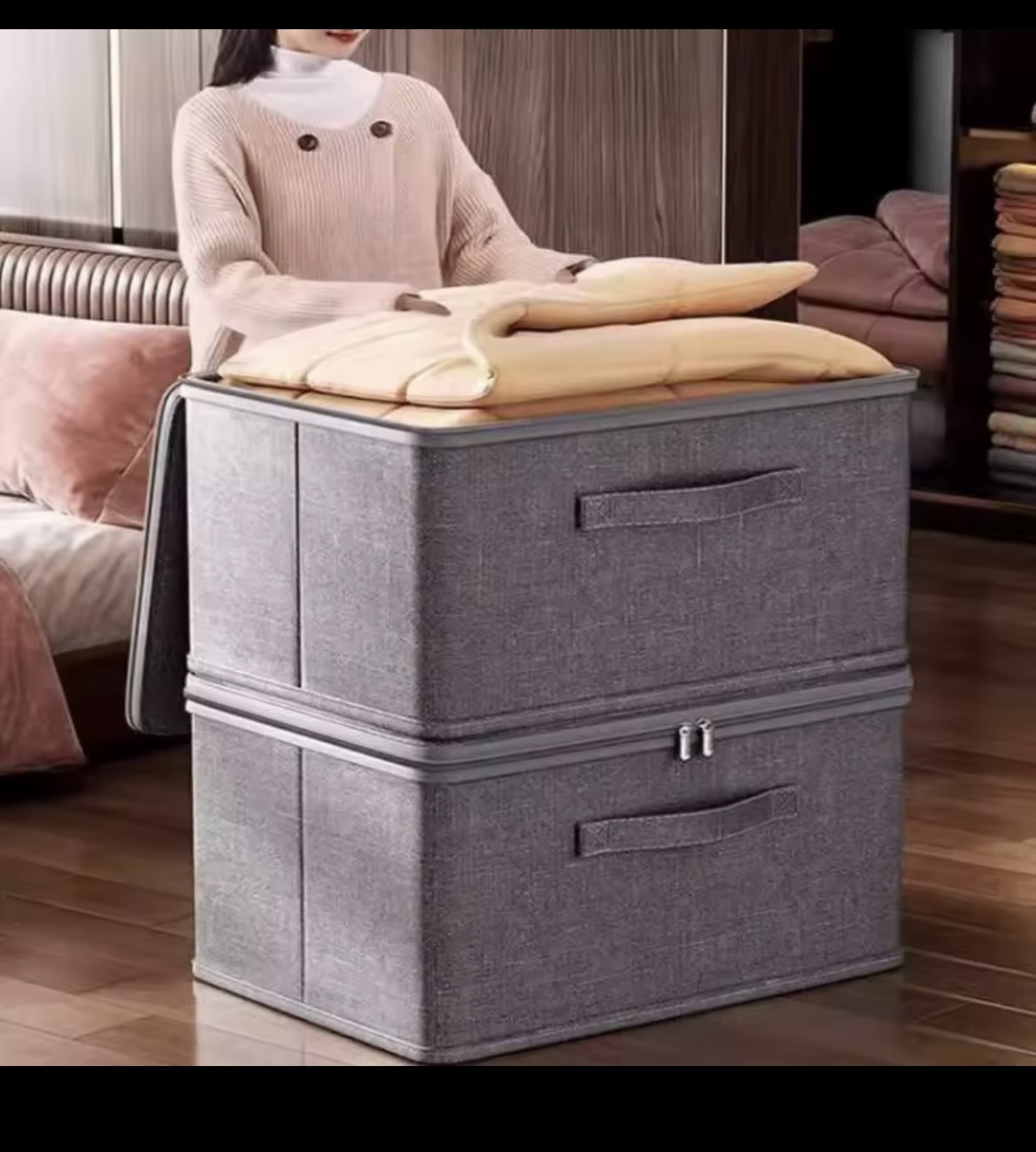 Vista 3 de CAJA ALMACENAMIENTO ROPA GRIS ORGANIZACI