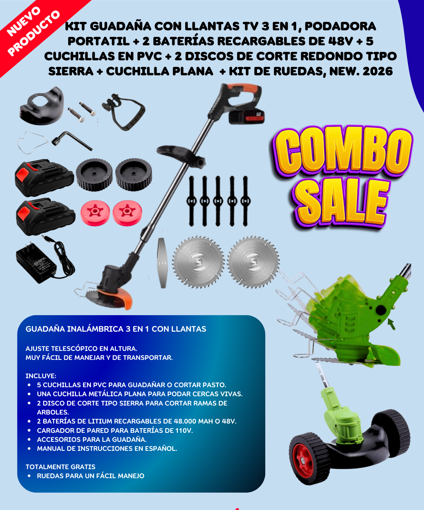 Set Guadaña 2 Baterias Portatil Llantas