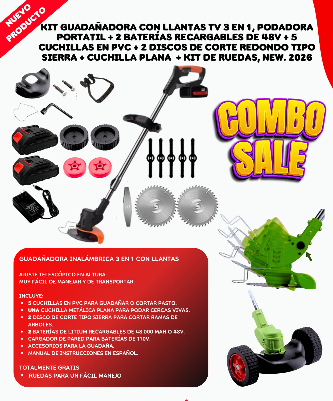 Set Guadañadora 2 Baterias Llantas