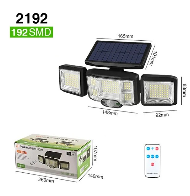 Lampara Solar de 3 Cabezas 192 LED