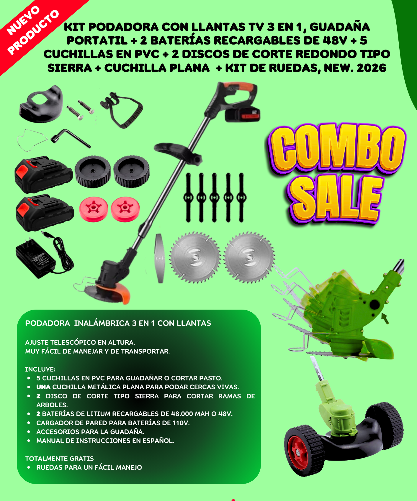 Set Podadora 2 Baterias Portatil Llantas