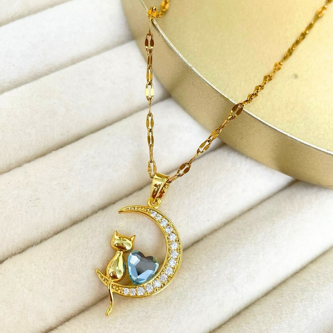 Miniatura 5 de Collar Gato Gatito en Luna - Color: Plateado Rosa