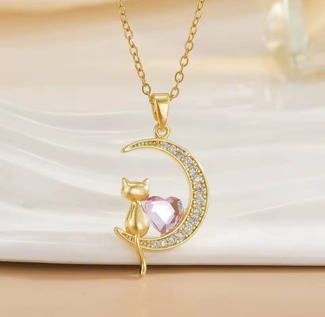 Miniatura 6 de Collar Gato Gatito en Luna - Color: Plateado Rosa