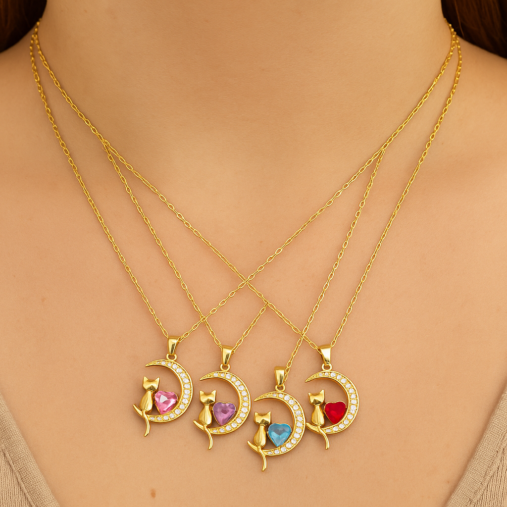 Miniatura 4 de Collar Gato Gatito en Luna - Color: Plateado Rosa