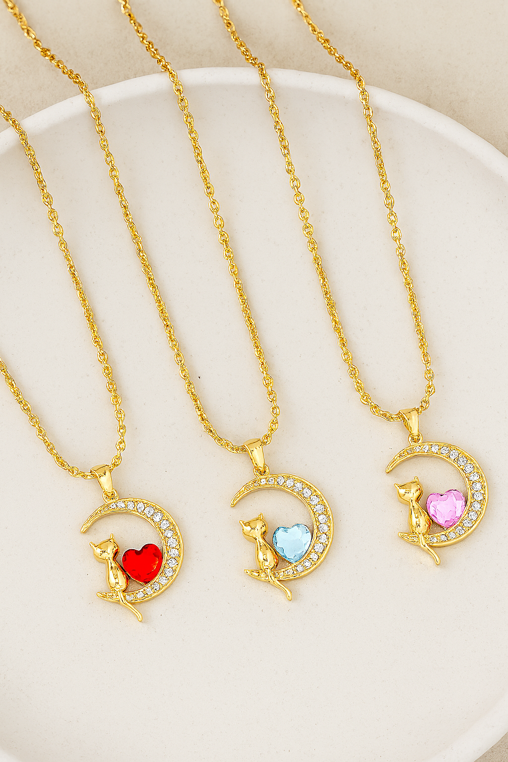 Miniatura 3 de Collar Gato Gatito en Luna - Color: Plateado Rosa