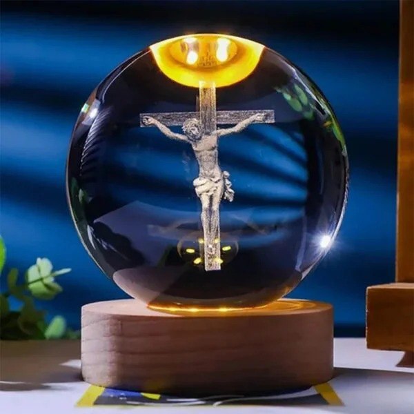 Miniatura 2 de Lampara Esfera Cristal Cristo En La Cruz