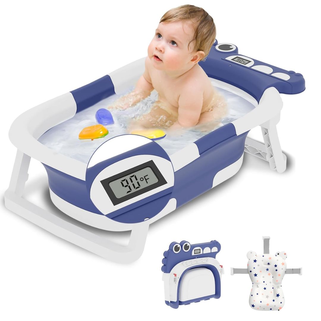 Bañera con Termómetro y Cojín Plegable - Colores: Gris