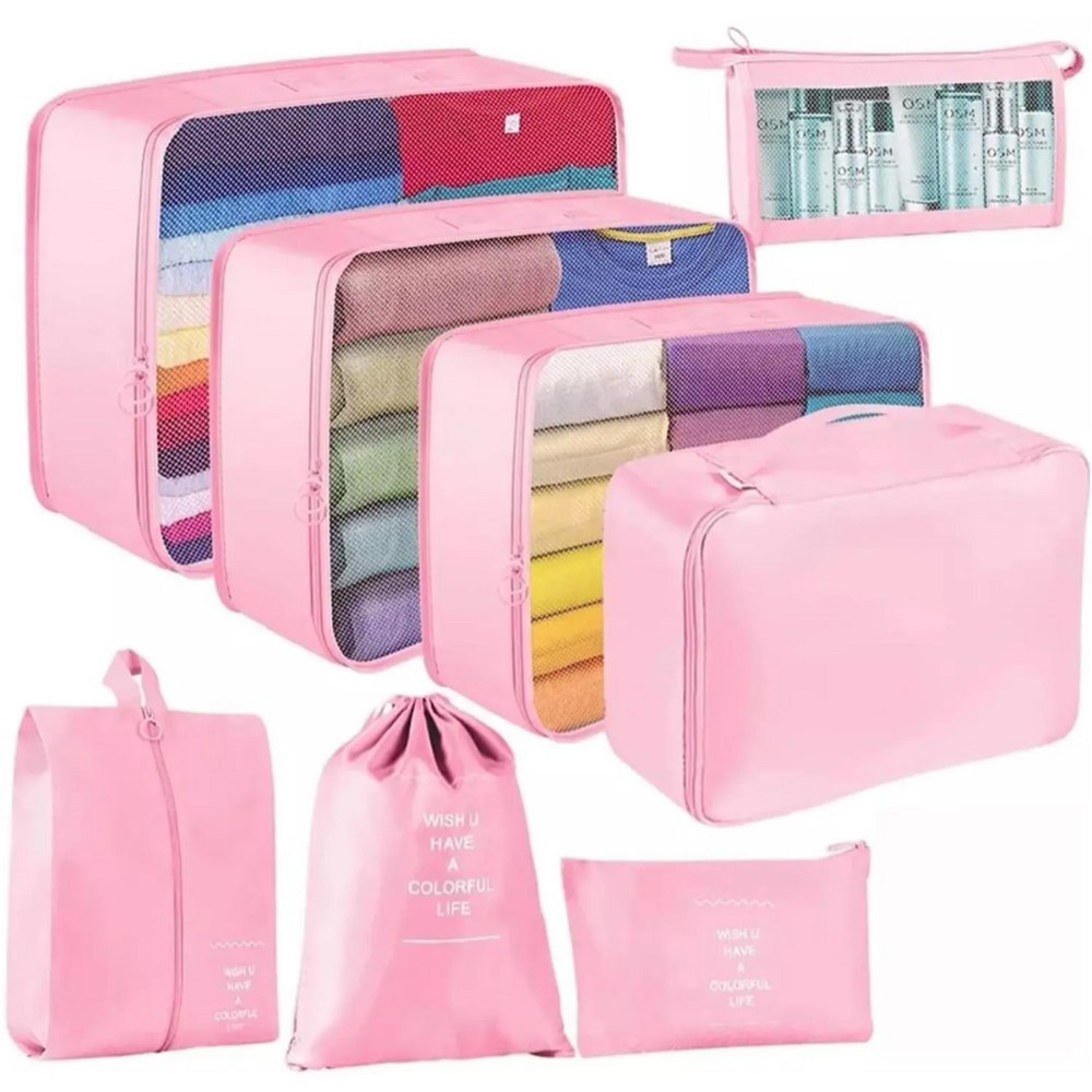 Organizadores Viaje Kit X 8 Piezas Rosa
