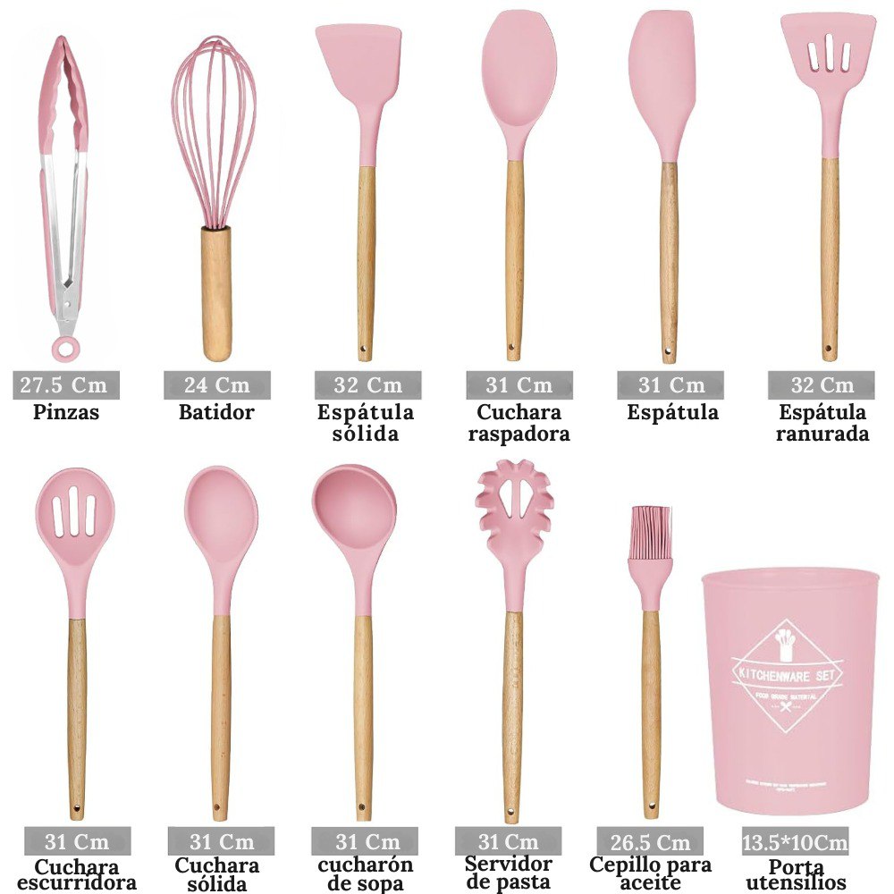 Miniatura 4 de Set De Utensilios Para Cocina X12 Rosado