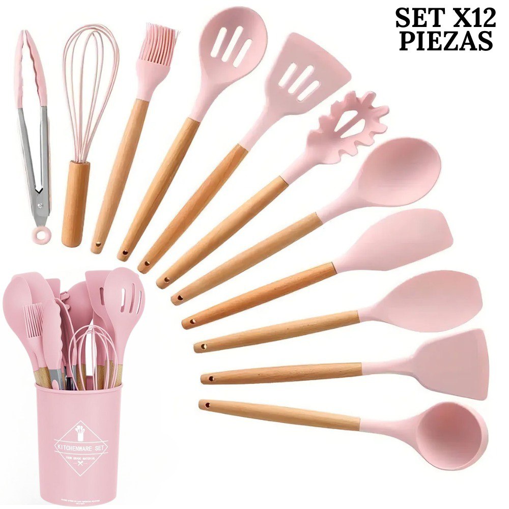 Set De Utensilios Para Cocina X12 Rosado