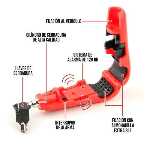 Candado Bloqueo Manilar Moto con Alarma