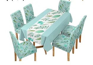 Miniatura 2 de set mantel verde hojas + 6fundas sillas