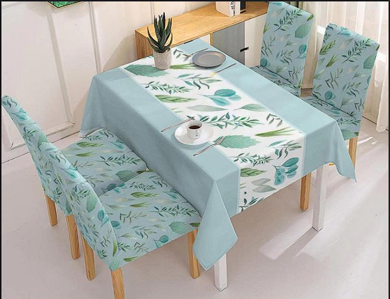 set mantel verde hojas + 6fundas sillas