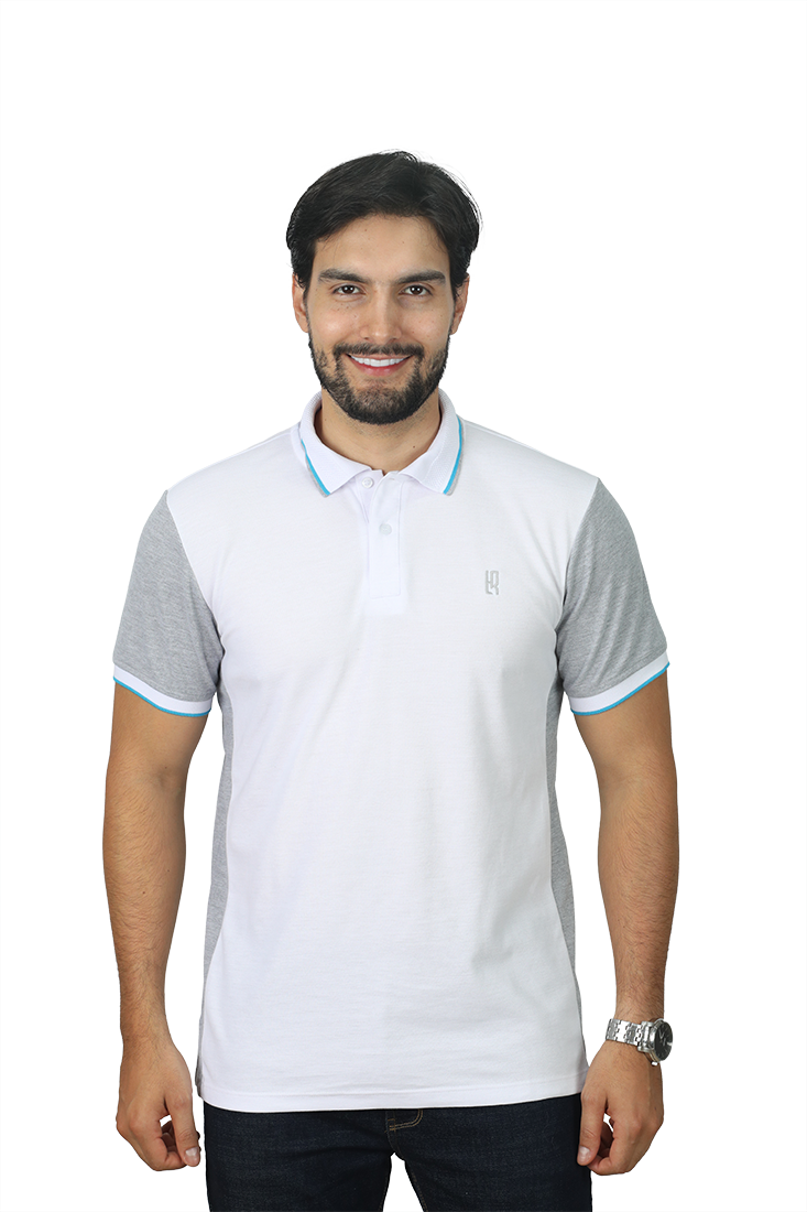 090E POLO COMBINADA BLANCO JASPE