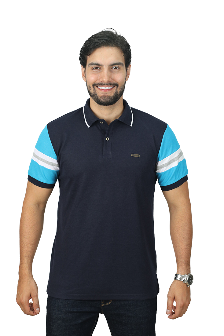 095A  POLO COMBINADA AZUL OSCUR TURQUEZA