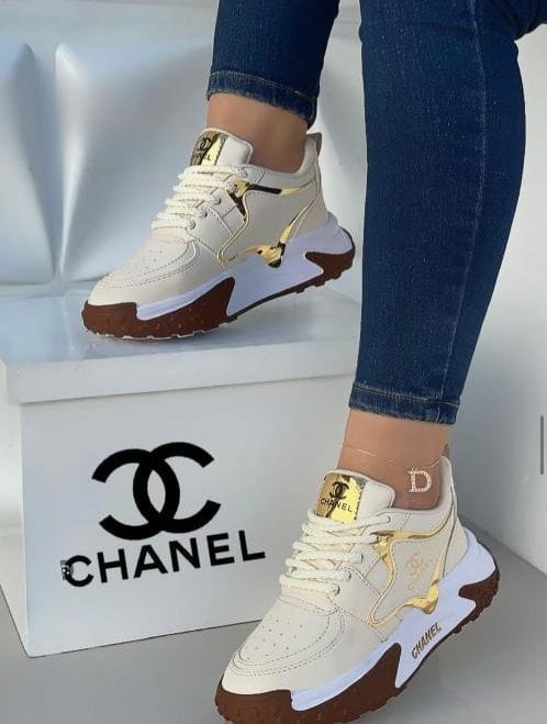 Tenis Chanel Beige Dorado Dama