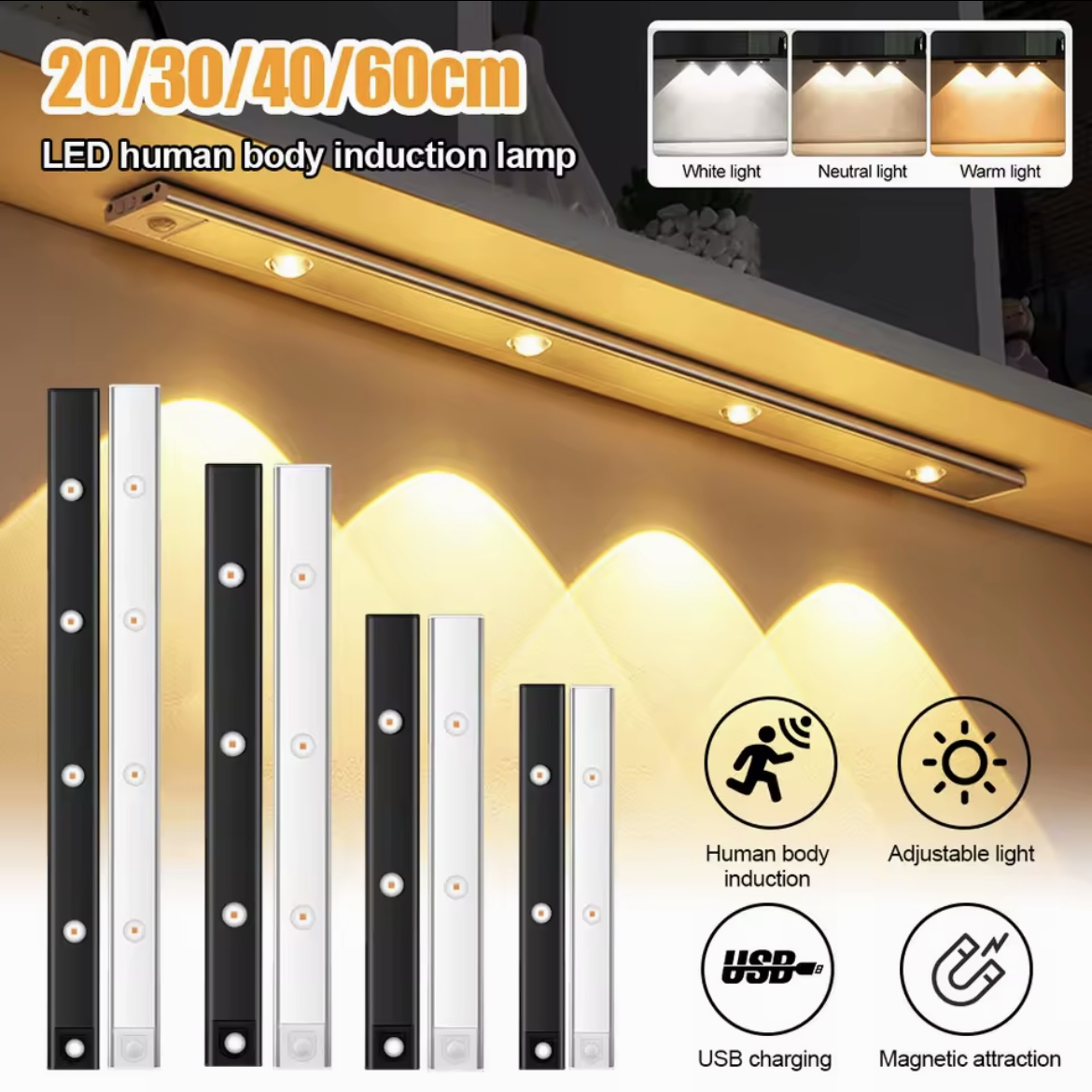 LUZ LED SENSOR MOVNTO ULTRAFINO USB 40CM