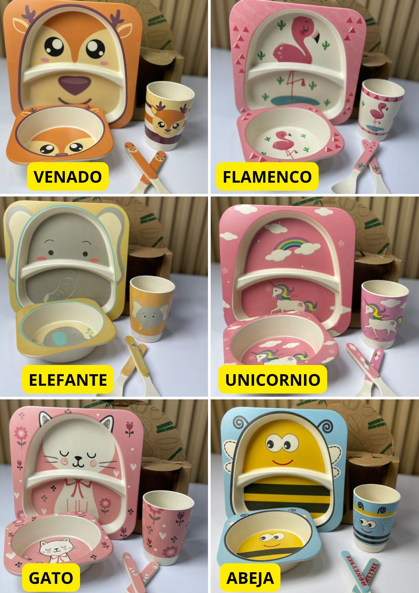 Vajillas Infantiles De Animales Bambu