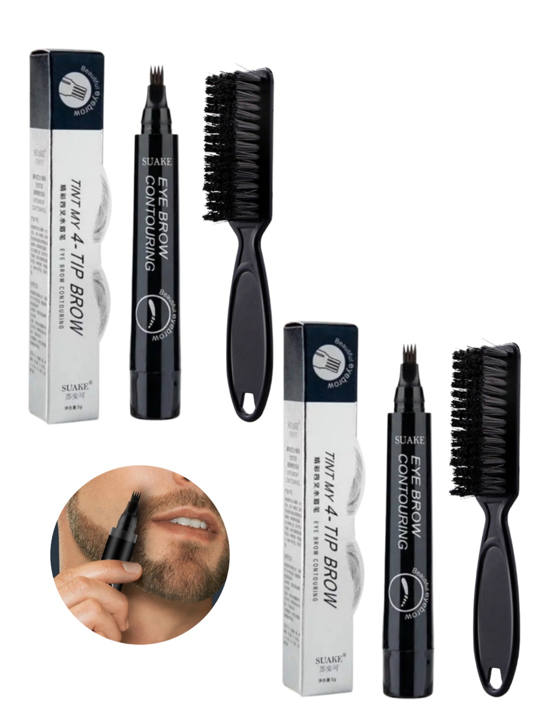 LAPIZ BARBA Y CEJAS+CEPILLO NEGRO X2 UND