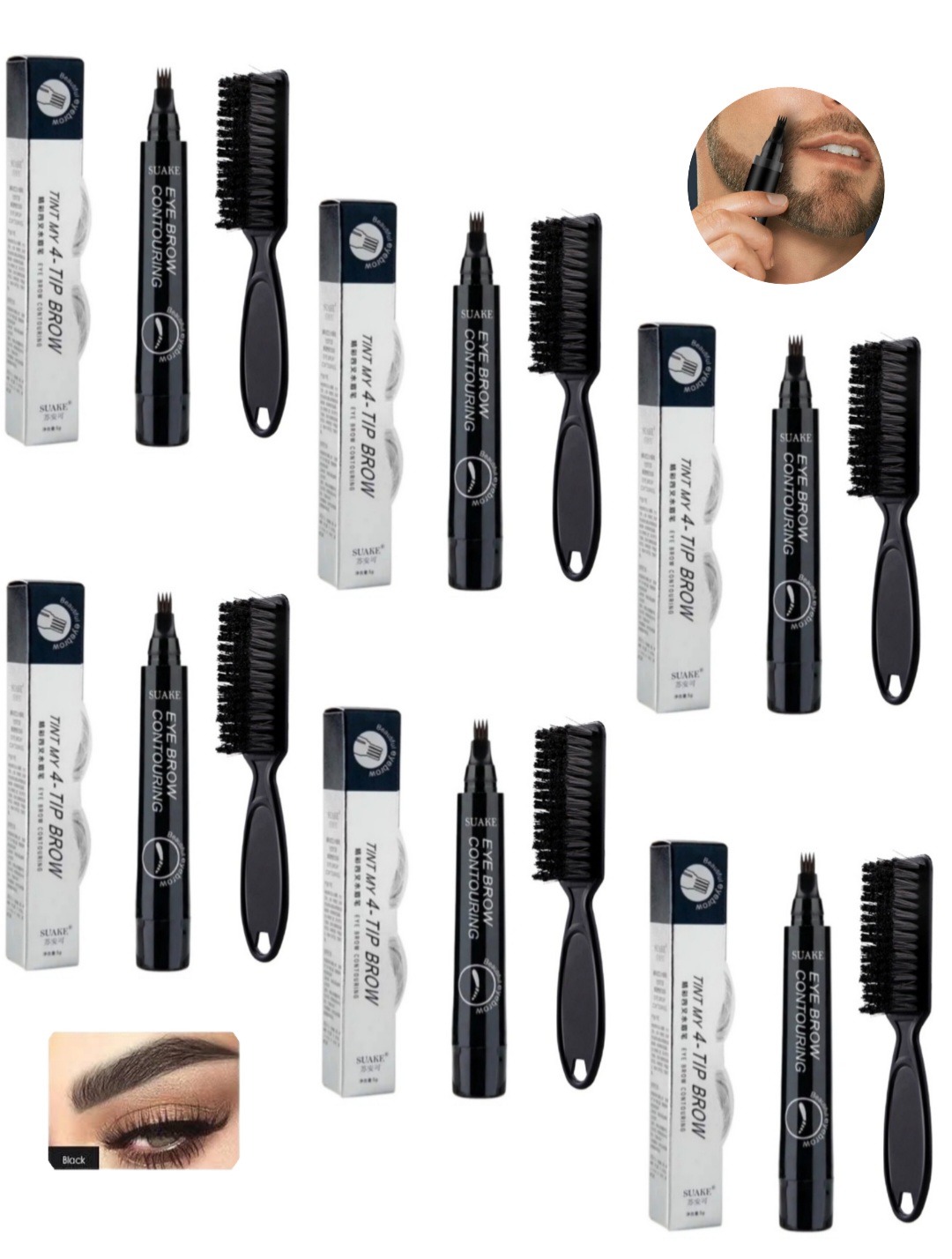 LAPIZ BARBA Y CEJAS+CEPILLO NEGRO X6 UND