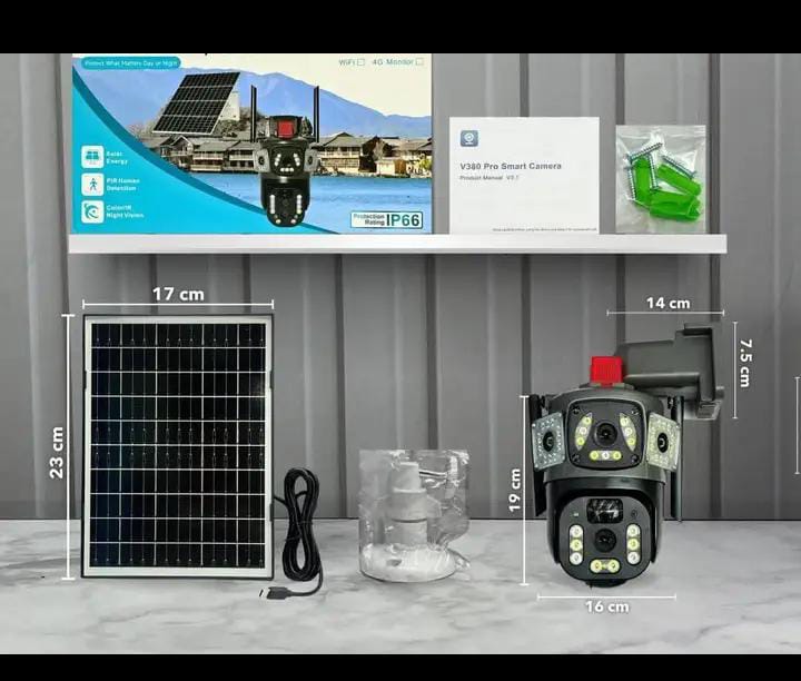 💥 CÁMARA DOBLE CON PANEL SOLAR  V380 T4