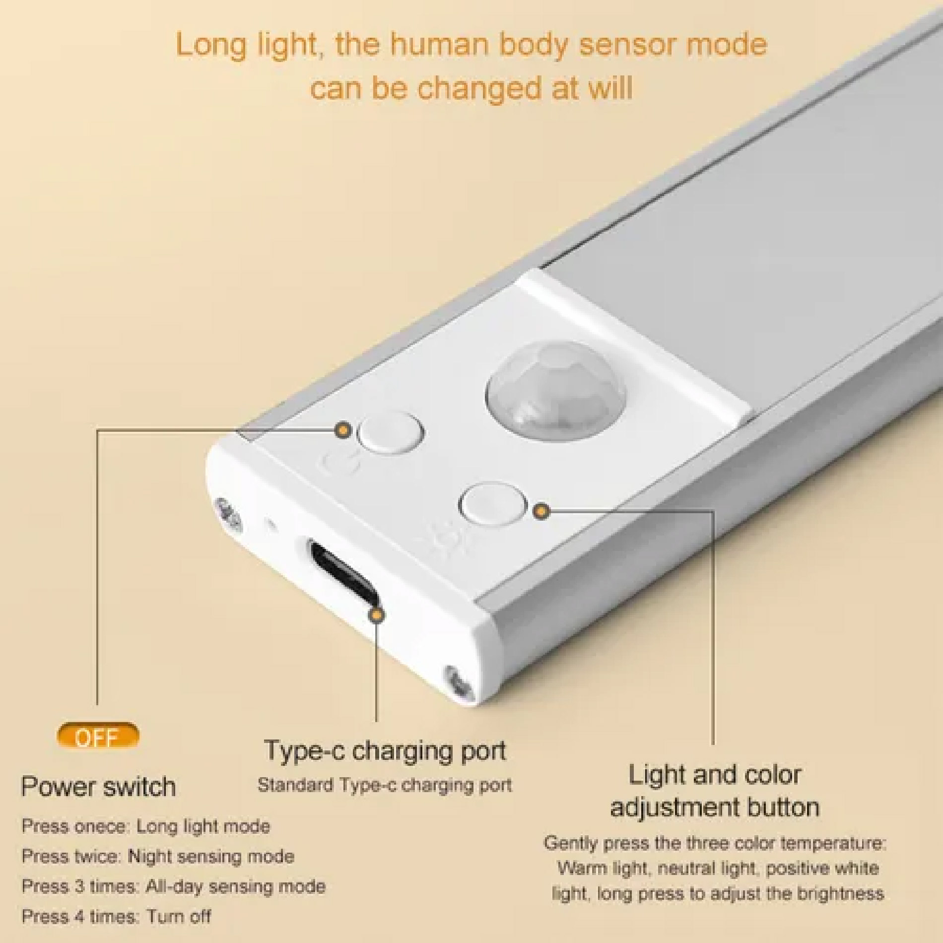 Miniatura 3 de Lampara Barra 4 Luces LEDs 60cm Sensor