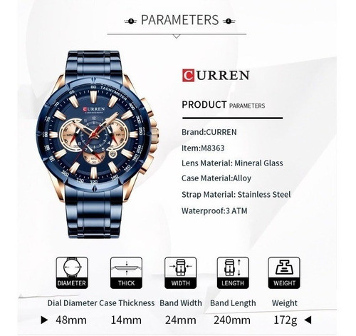 Miniatura 4 de CURREN WATCH 8363 DE LUJO EN CAJA⌚