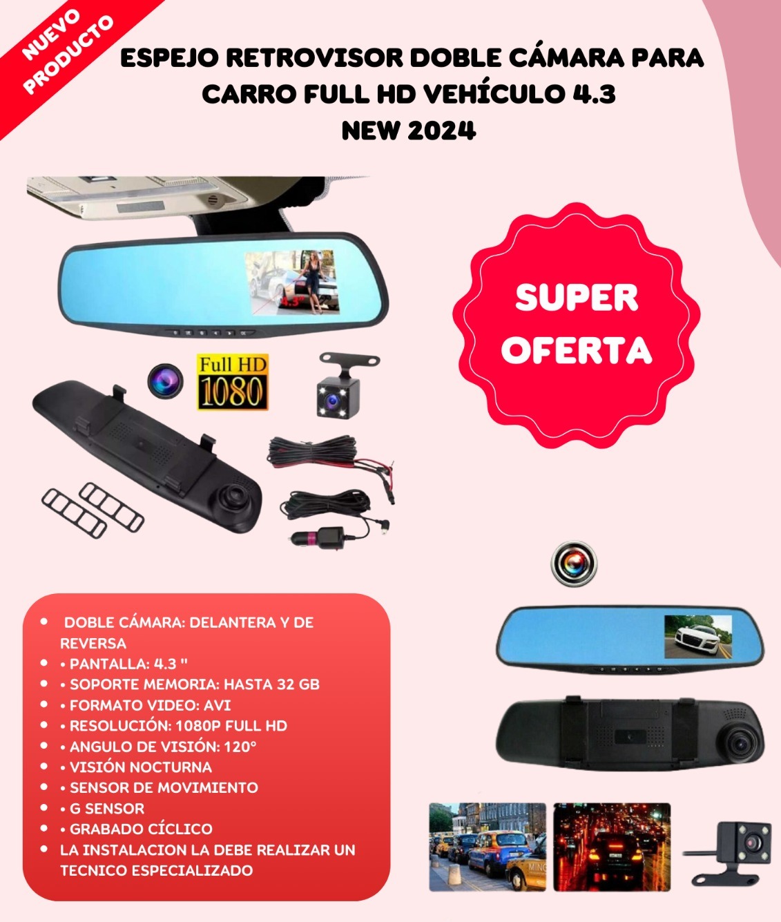 Miniatura 2 de Espejo Retrovisor Doble Camara Carro