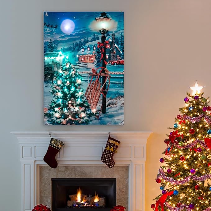 Tela Navideña con Luces LED