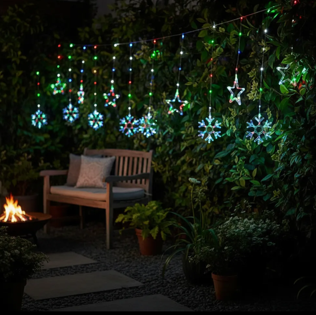 Cortina De Luces Estrella Y Copos Luces