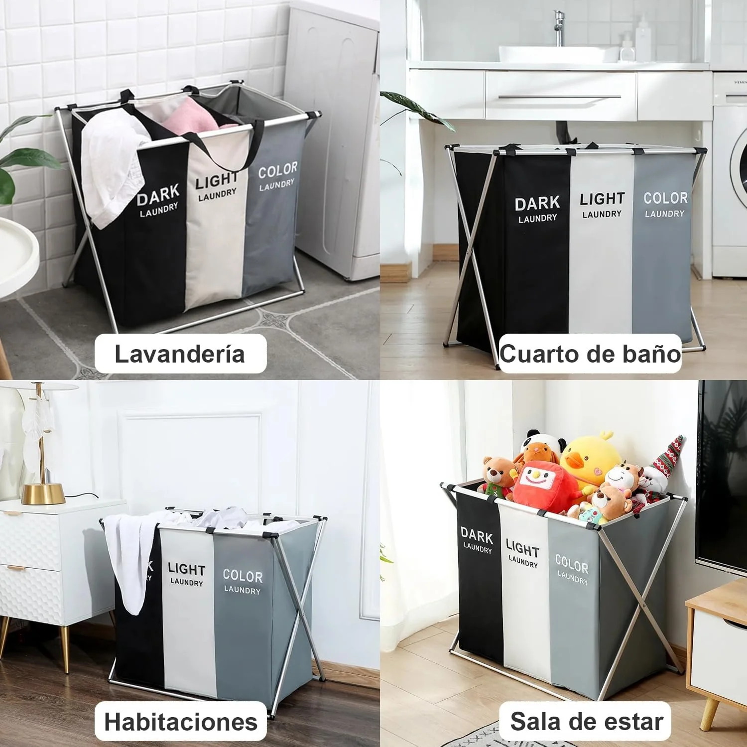 Cesta Ropa Sucia Plegable 3 Compartimien