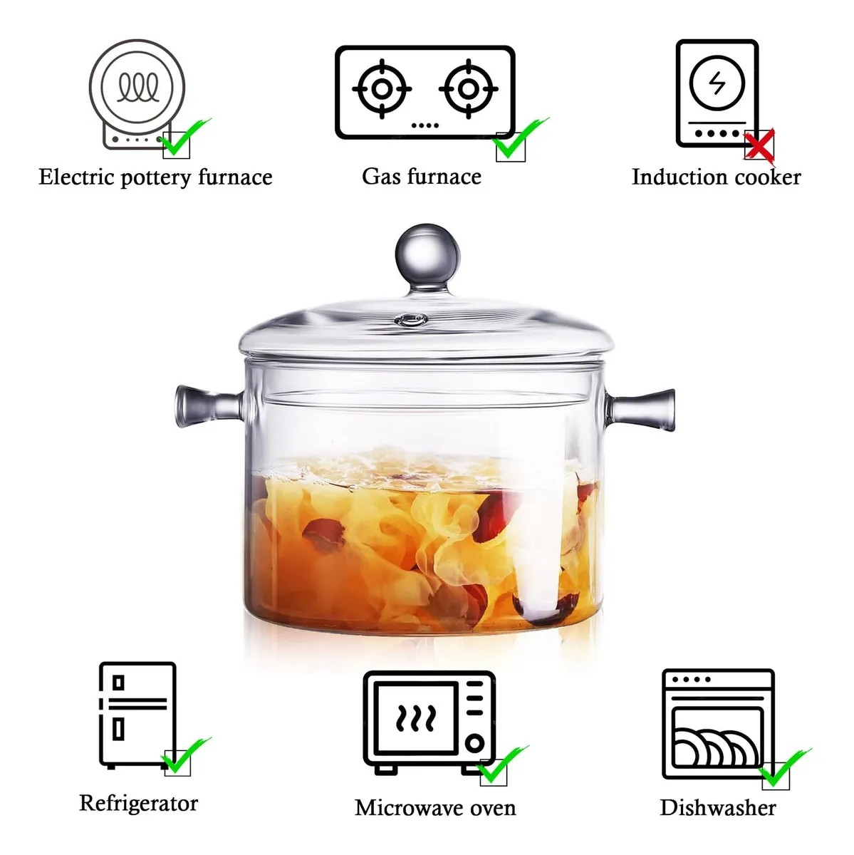 Miniatura 2 de Olla de Vidrio Resistente Calor 1.9L