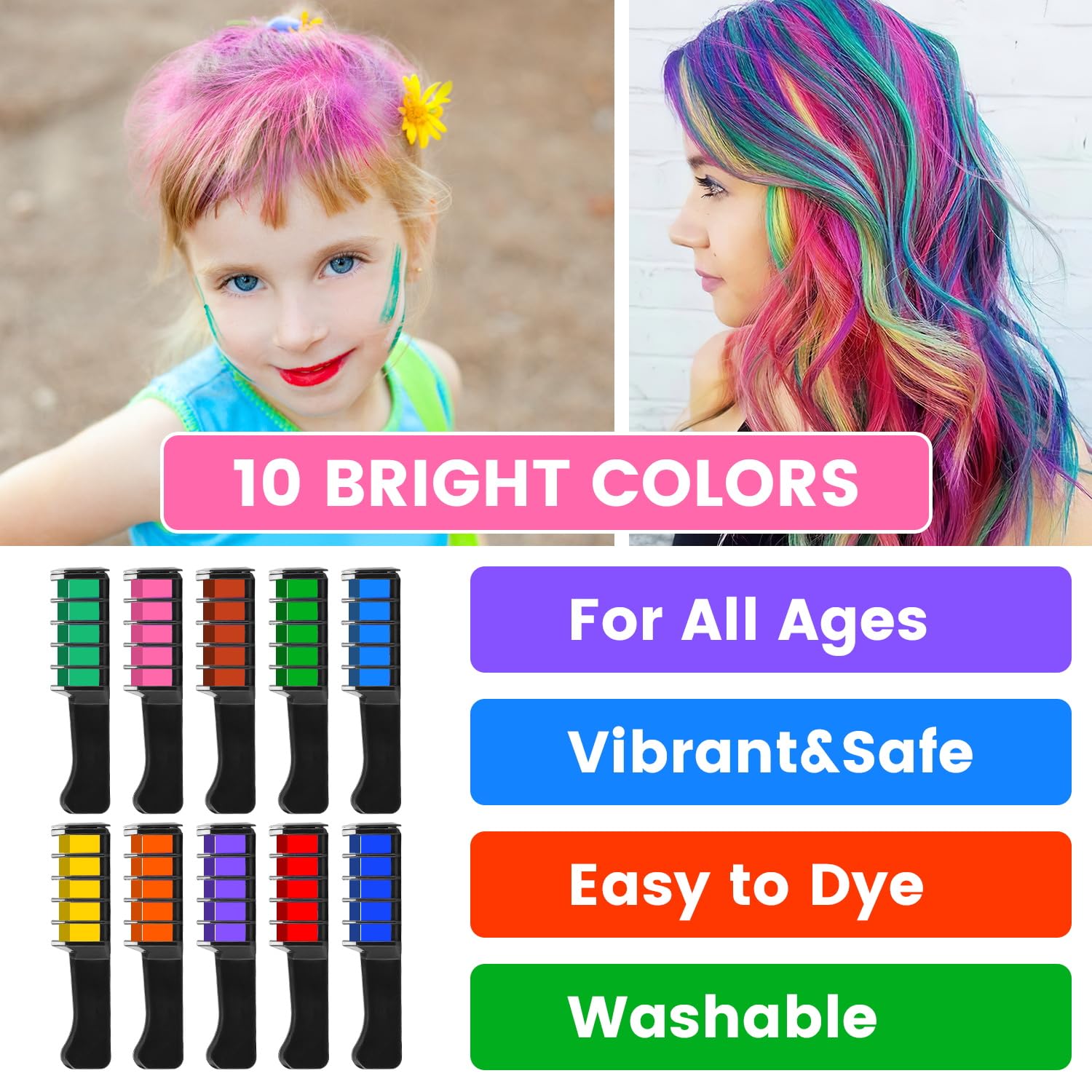 Miniatura 4 de Peine de tiza para el cabello 10 colores