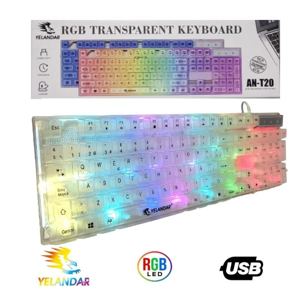 Miniatura 1 de TECLADO RGB TRANSPARENTE T20