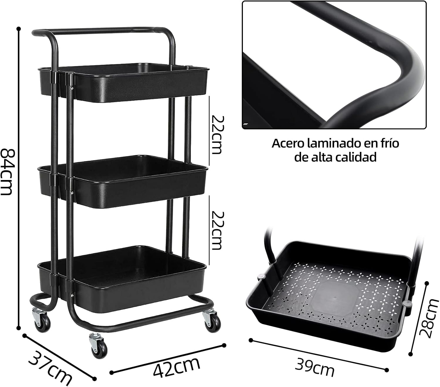 Miniatura 8 de Carrito Organizador de 3 Niveles Ruedas