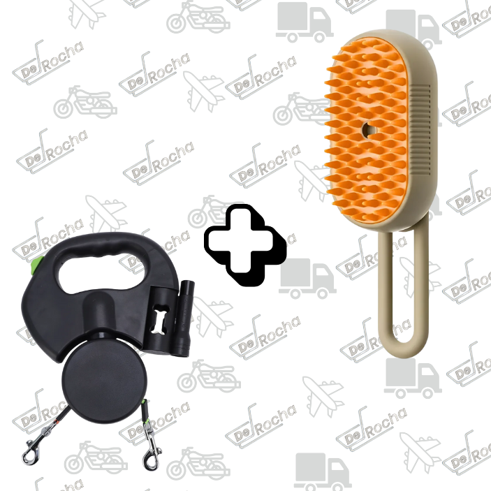 Correa Retráctil + Cepillo Mascota Combo