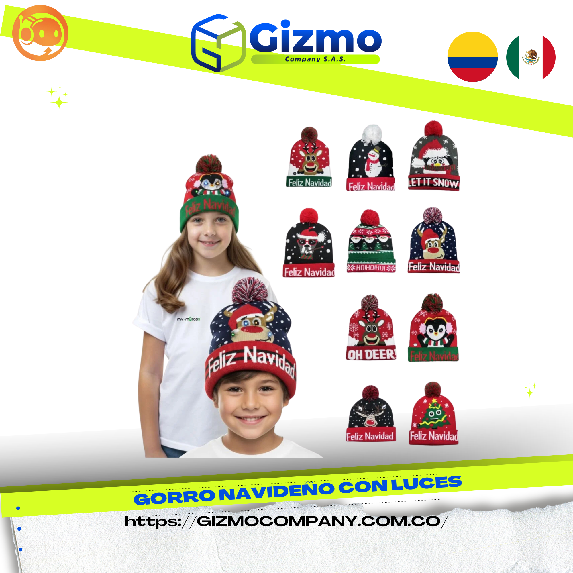Gorro Navideño Con luces
